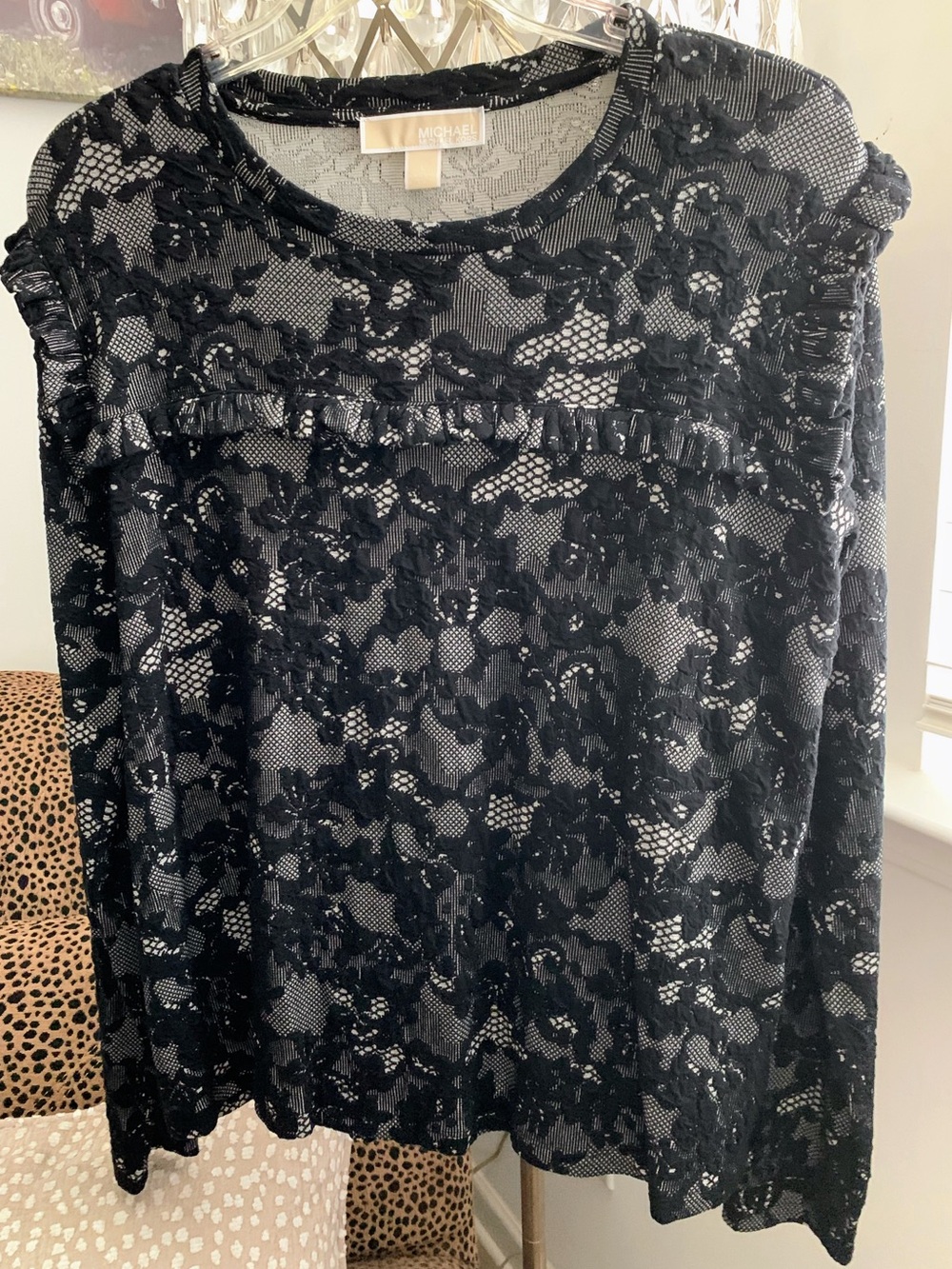 Michael Kors Black Floral Lace Long-Sleeve Tee